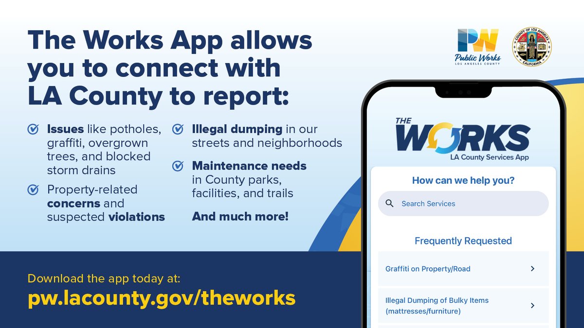 📲✨ Transform your LA County experience with The Works App! Available now for iOS and Android at pw.lacounty.gov/theworks.