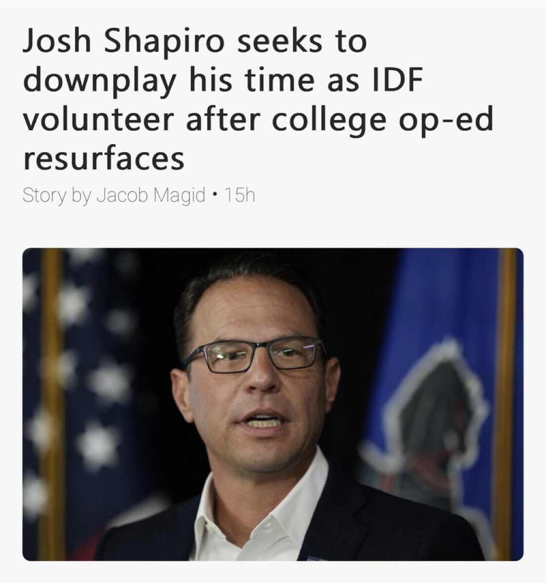 Josh Shapiro volunteered for the IDF but not the US military. 

He’s likely to be the next Vice-President. 

He shouldn’t hold any position in America.