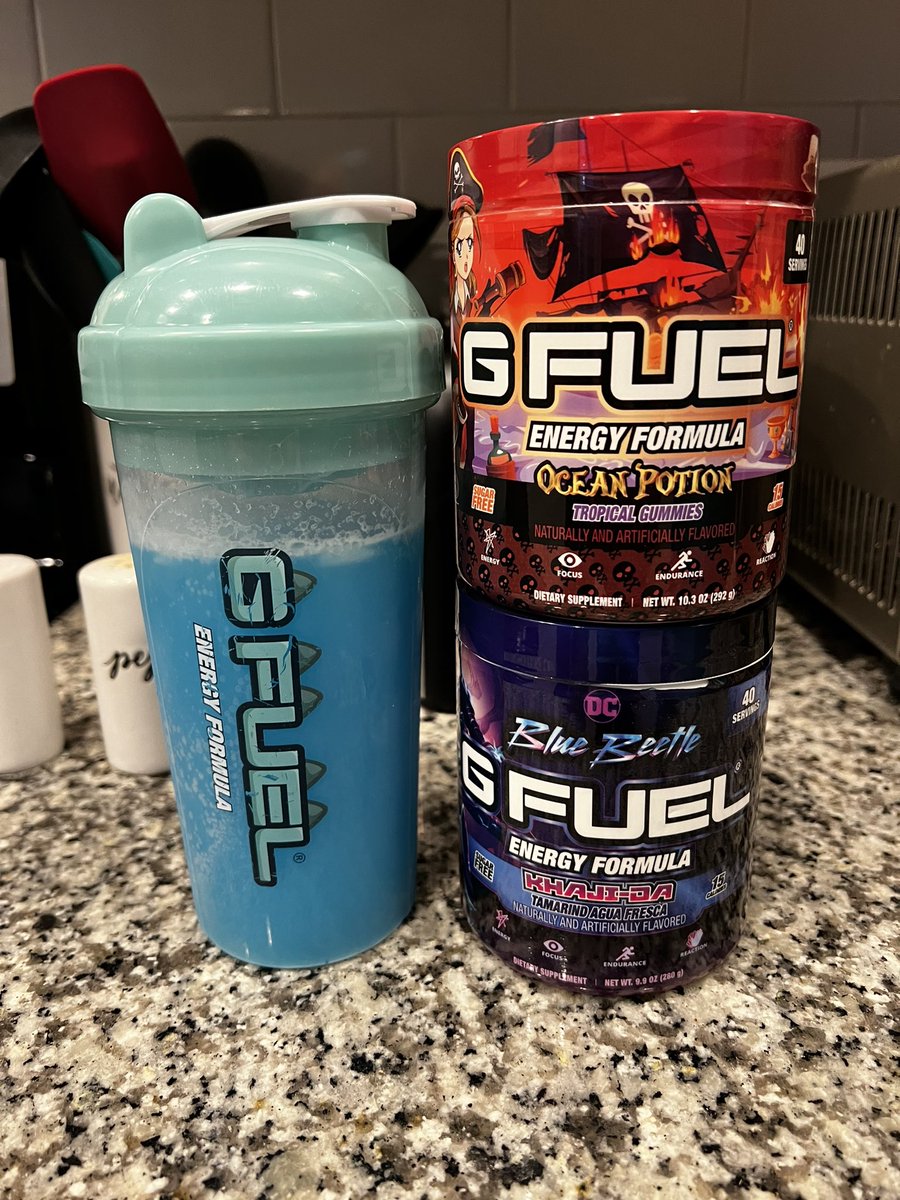 MrJenkins50's tweet photo. What’s up, #GSQUAD?! After having to mow my back yard twice do to how long it got, I decided to mix up some @GFuelEnergy cause I needed some energy. I dubbed tonight’s mix the Ocean Beetle. Mixed equal parts of #OceanPotion and #KhajiJa. I have to give this mix a 10/10. Wooo! It’s 🔥! Don’t take my word for it, try it yourself. 🤤🤤🤤 #GFUELED #GFUEL