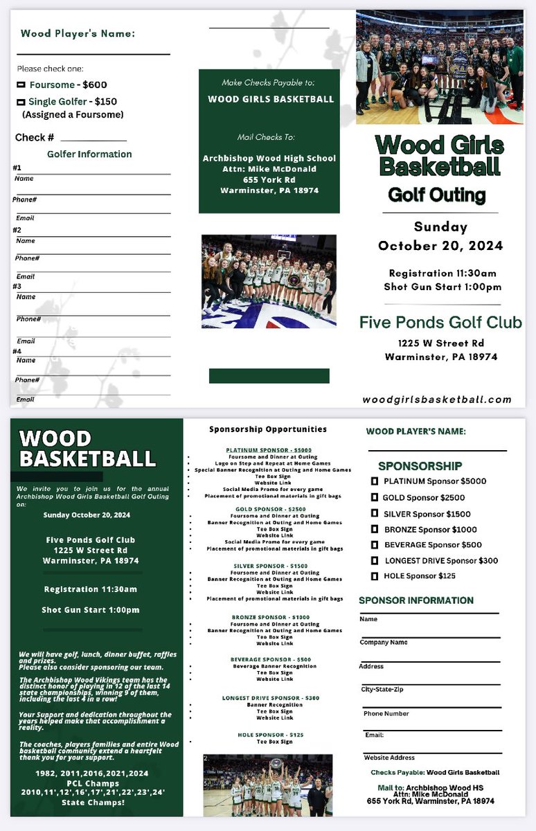 Wood Girls Basketball’s Annual Golf Outing will be held Sunday October 20th at Five Ponds Golf Club! Please consider golfing, sponsoring or donating! Your support is a major part of our program’s success! woodgirlsbasketball.com/2024-golf-outi…