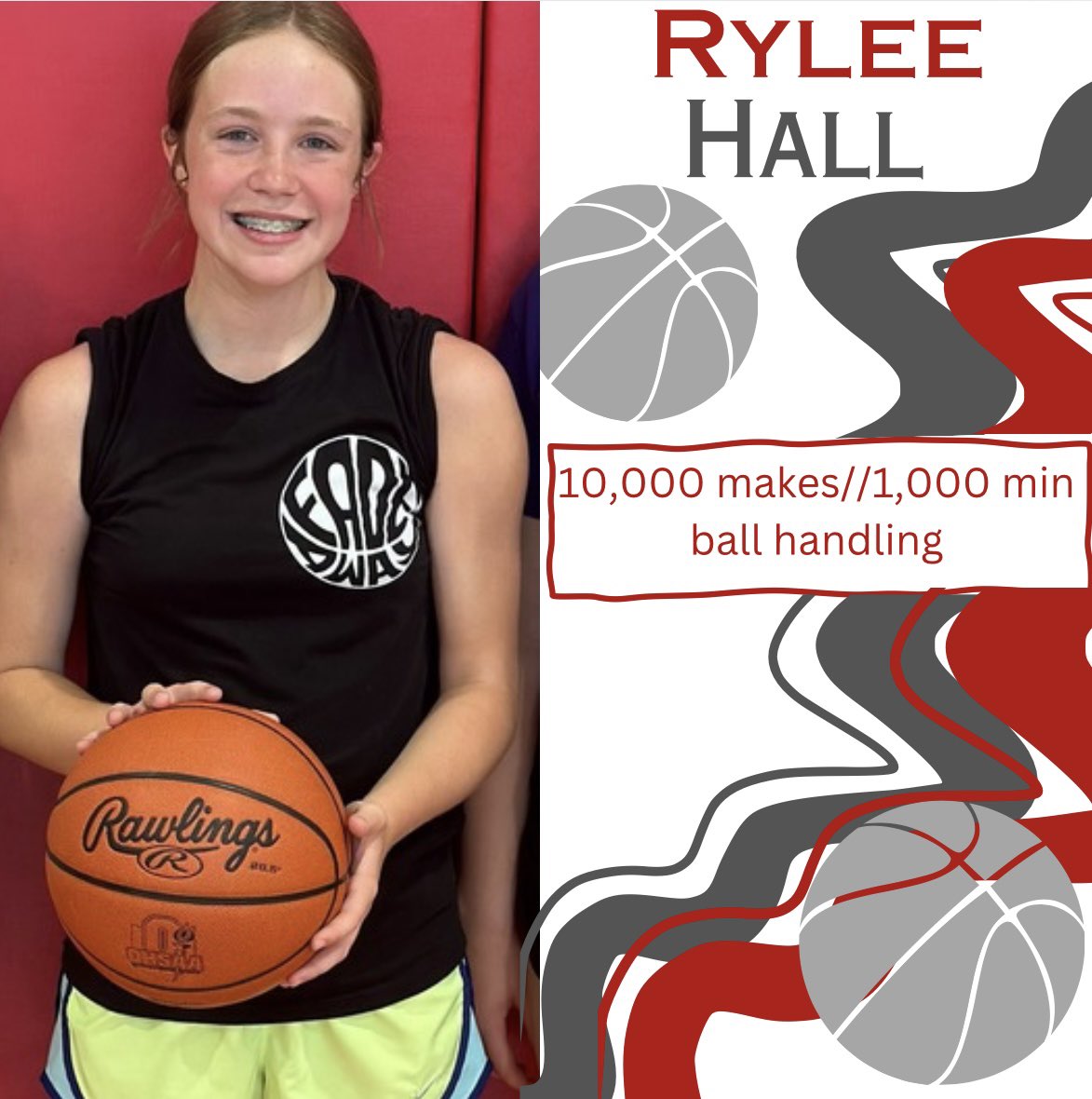 Congrats to 7 th grader Rylee Hall on completing the 10k makes and 1,000 min of ball handling summer challenge! This is Rylee’s second year of completing this challenge!! 🏀👏🏽 #wearedover