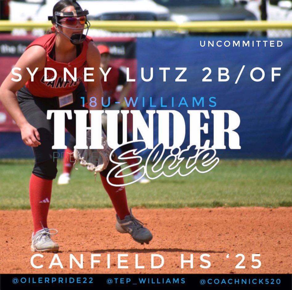 Thunder Elite Premier-Williams (@tep_williams) on Twitter photo Welcome to the crew <a href="/sydlutz_/">sydney lutz 2025</a> State champion from Canfield HS is an on-base machine. Brings a consistency & leadership to the team. Big range at 2B & OF. High game-IQ & discipline in the box. Great to have the Lutz family onboard. <a href="/BoostSoftball/">Recruiting Boost Softball</a> <a href="/upnextrecruits/">Up Next Recruits</a> <a href="/SoftballRecruit/">Softball Recruit 🥎</a> Welcome to the crew <a href="/sydlutz_/">sydney lutz 2025</a> State champion from Canfield HS is an on-base machine. Brings a consistency & leadership to the team. Big range at 2B & OF. High game-IQ & discipline in the box. Great to have the Lutz family onboard. <a href="/BoostSoftball/">Recruiting Boost Softball</a> <a href="/upnextrecruits/">Up Next Recruits</a> <a href="/SoftballRecruit/">Softball Recruit 🥎</a>