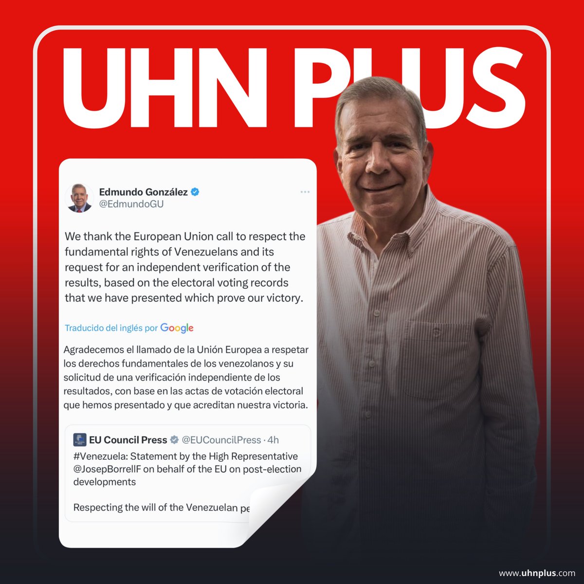 🇻🇪🇪🇺 | ÚLTIMA HORA

Edmundo González acaba de agradecer públicamente el pronunciamiento realizado hoy por la Unión Europea sobre Venezuela.