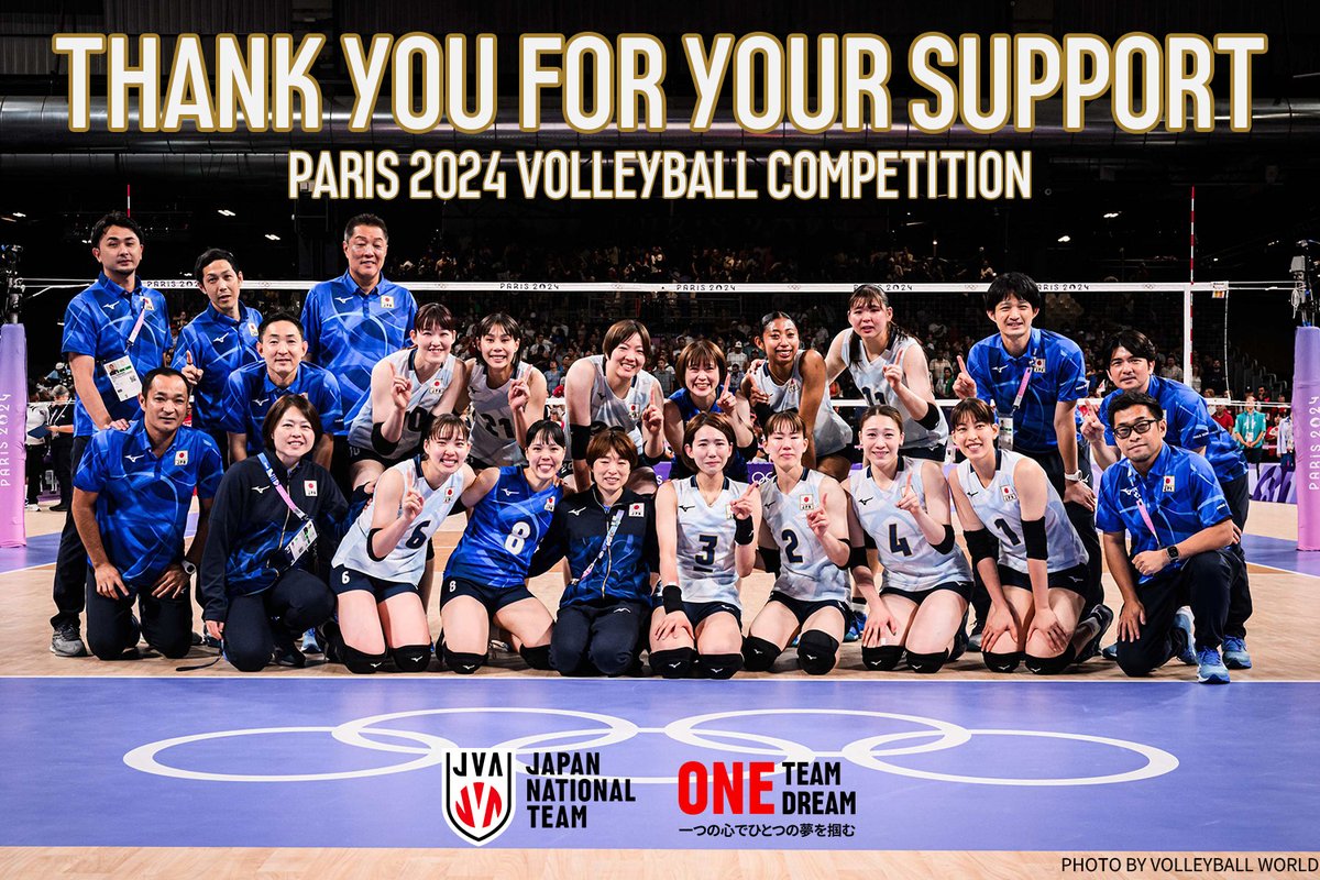 JVA_Volleyball's tweet photo. #バレーボール女子日本代表 チームは #パリ2024 #オリンピック を9位で終えました。
会場や画面の向こうからたくさんのご声援をお送りいただきありがとうございました。

#バレーボール #volleyball
#OneTeamOneDream #一心一夢
#一つの心でひとつの夢を掴む https://t.co/aAc0YE5c0b