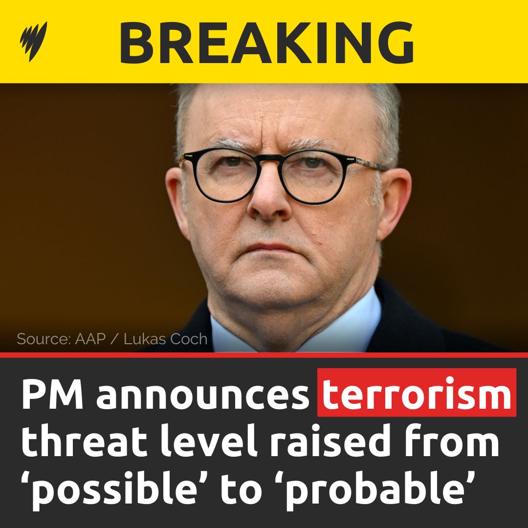 The terrorism threat level in Australia has been raised to “probable” from “possible”, with eight incidents investigated within Australia since April.

Read more: ow.ly/USQ750SQPV6