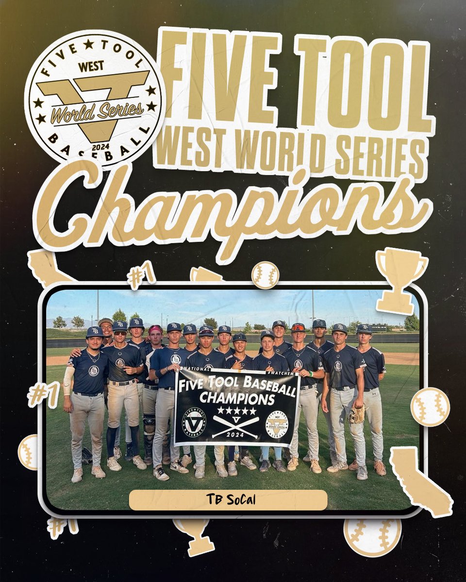 🏆 Champions 🏆

Congrats to <a href="/TB_SoCalTeams/">TB Socal Baseball</a>’ on winning the 16U National Division Championship of the #FiveToolWestWS!

#WatchEm