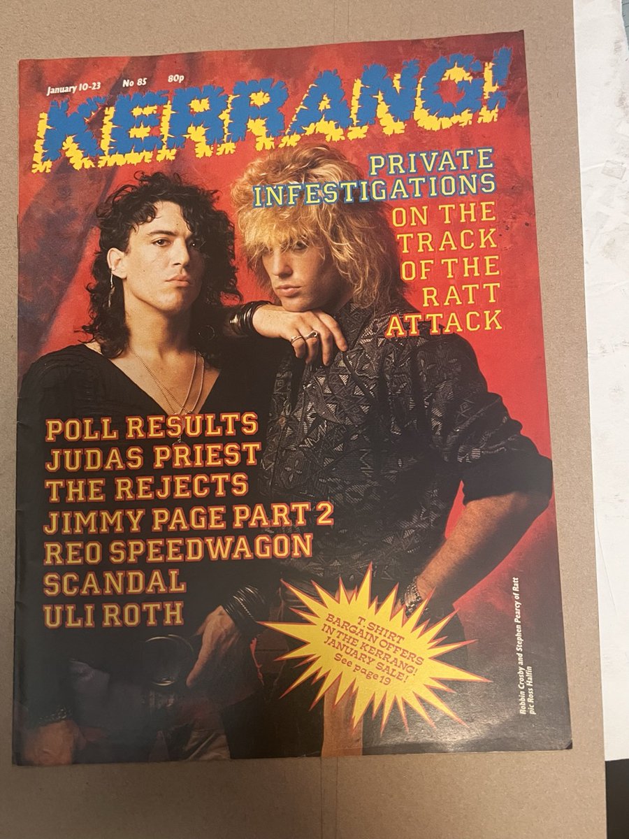 HairMetalGuru's tweet image. Just happened upon this Kerrang magazine with @StephenEPearcy and #RobbinCrosby from #Ratt on the cover. Today is The King's birthday. RIP