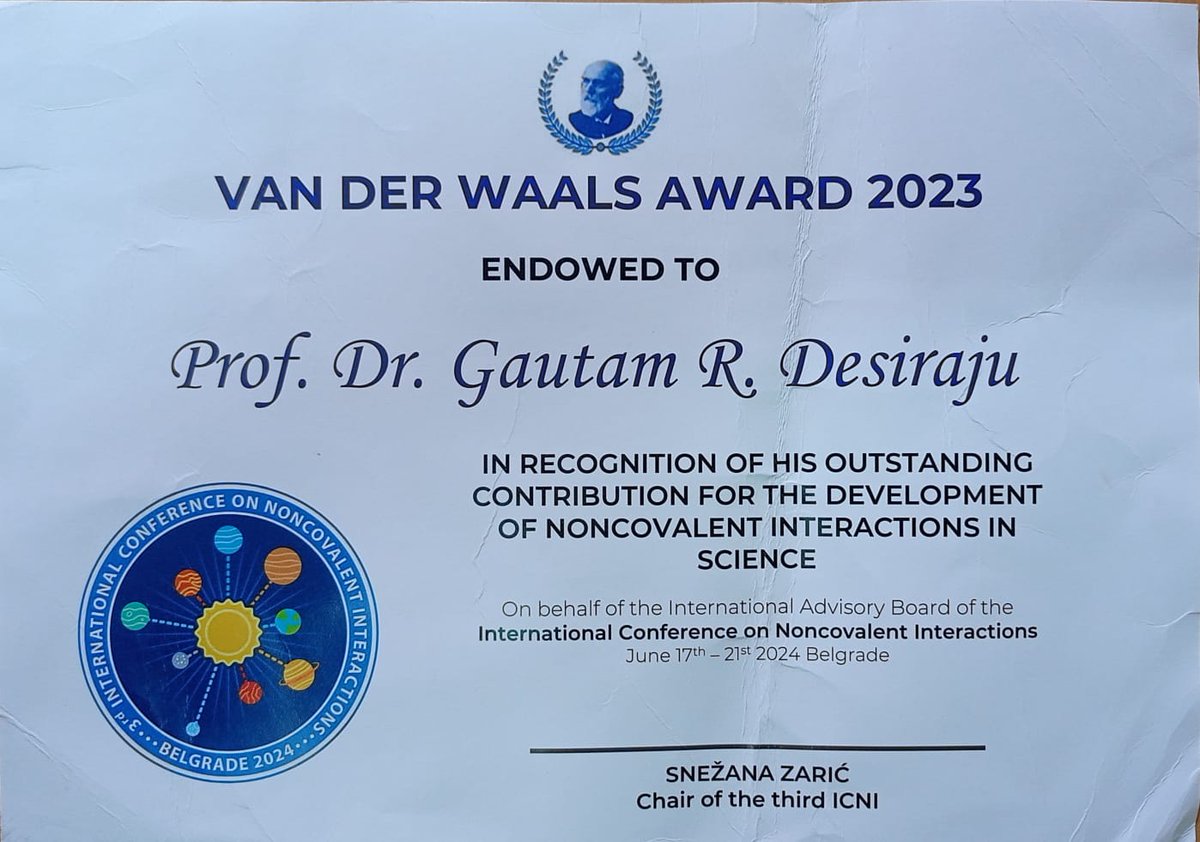 Gautam R. Desiraju🇮🇳 (@gautamdesiraju) on Twitter photo I thank my (unknown) nominators and jury members for this honour from ICNI in their recent Belgrade meeting . I acknowledge the contribution of students, postdocs and collaborators over the decades.
<a href="/IcniStrasbourg/">The Van Der Waals - London Discussions</a> I thank my (unknown) nominators and jury members for this honour from ICNI in their recent Belgrade meeting . I acknowledge the contribution of students, postdocs and collaborators over the decades.
<a href="/IcniStrasbourg/">The Van Der Waals - London Discussions</a>