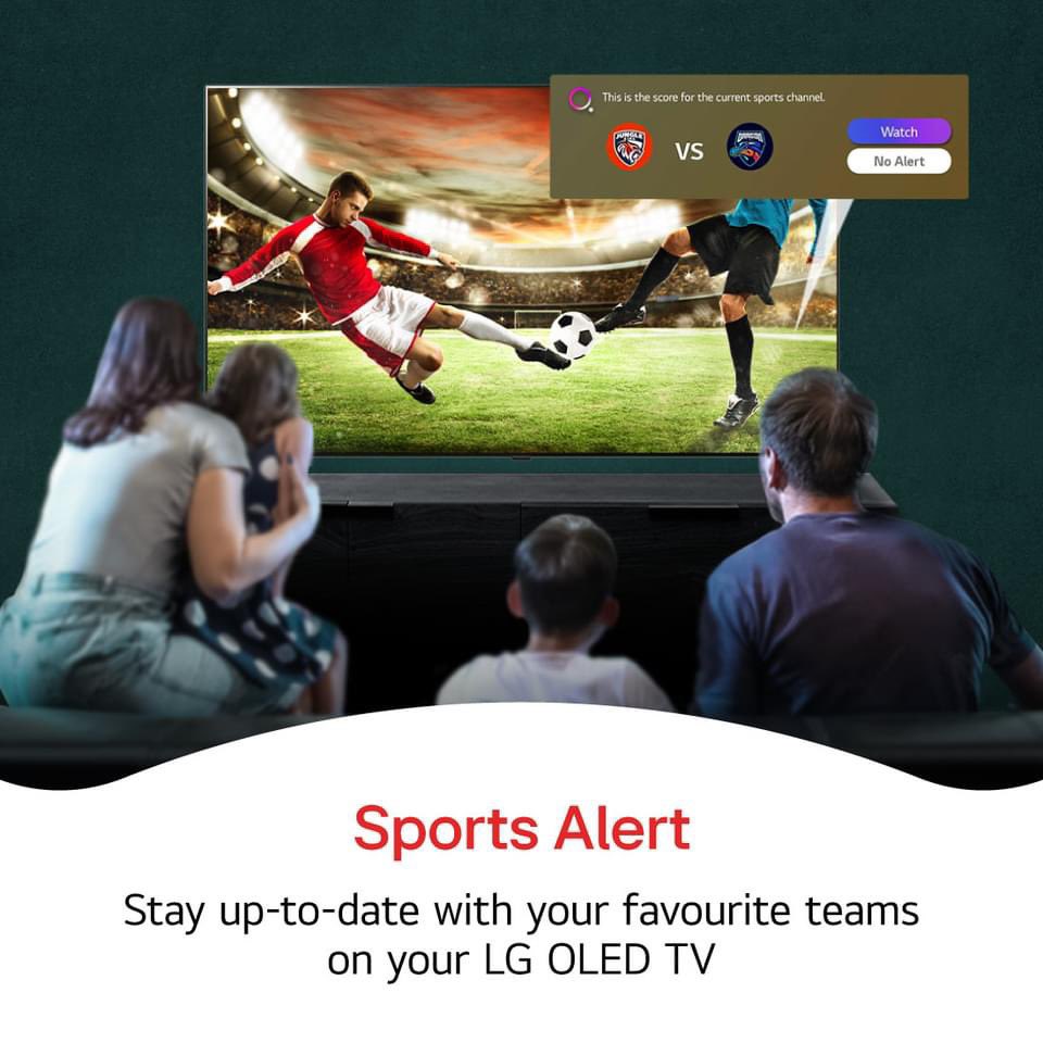 lgsubscribe's tweet photo. Cheer for your favorite team and stay up to date with the Sports Alert function on the LG OLED TV 🔥

Sports Alert notifies you for any upcoming game you'd like to track!

Learn more at:
OLEDB4 (New)
Learn more at:
https://t.co/B9c1DIMtqZ
📞 Contact more at:
https://t.co/bBQPkzLaxZ

#LGMalaysia #LGEMalaysia #LifesGood #BetterLifeWithLG #LGOLEDTV #LGTV #LGOLED #SportsNight
