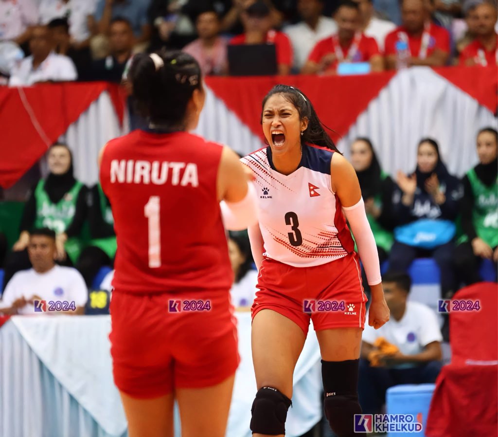 Nepal is playing with Maldives in CAVA Women's Volleyball League at Dashrath Stadium starting after 3 PM. ❤️🇳🇵#Goodluck