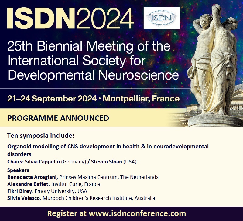 ISDN 2024 Conference (@isdnconference) on Twitter photo #ISDN2024 Symposium: Organoid modelling of #CNSdevelopment in health & #neurodevelopmentaldisorders
Speakers: Benedetta Artegiani <a href="/prinsesmaximac/">PrinsesMáximaCentrum</a>, Alexandre Baffet <a href="/institut_curie/">Institut Curie</a>, Fikri Birey <a href="/EmoryUniversity/">Emory University</a>, Silvia Velasco <a href="/MCRI_for_kids/">Murdoch Children's Research Institute (MCRI)</a>.
Register at bit.ly/ISDN2024 #ISDN2024 Symposium: Organoid modelling of #CNSdevelopment in health & #neurodevelopmentaldisorders
Speakers: Benedetta Artegiani <a href="/prinsesmaximac/">PrinsesMáximaCentrum</a>, Alexandre Baffet <a href="/institut_curie/">Institut Curie</a>, Fikri Birey <a href="/EmoryUniversity/">Emory University</a>, Silvia Velasco <a href="/MCRI_for_kids/">Murdoch Children's Research Institute (MCRI)</a>.
Register at bit.ly/ISDN2024