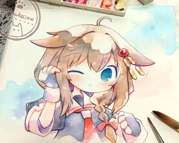 アナログ透明水彩で、時雨。#艦これ 