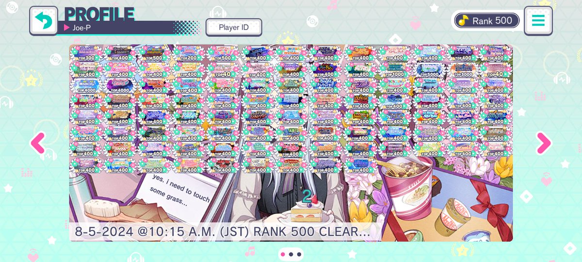 Joes_AmbiguousP's tweet photo. something... something... yearly update.
Rank 500 clear... 
(and a 2 year T400 streak.)
#pjsk https://t.co/3ko0FmyU0f