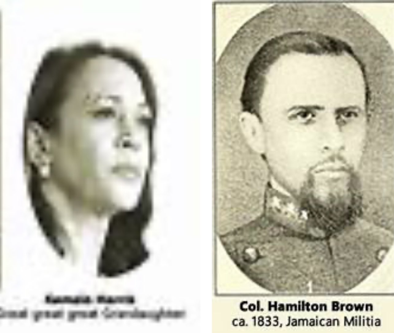 Jean Cornell on X Kamala Harris and her great great great grandfather Col. Hamilton Brown. Hamilton Brown from Ireland was a plantation and slave owner 1200 slaves whom it is recorded whipped