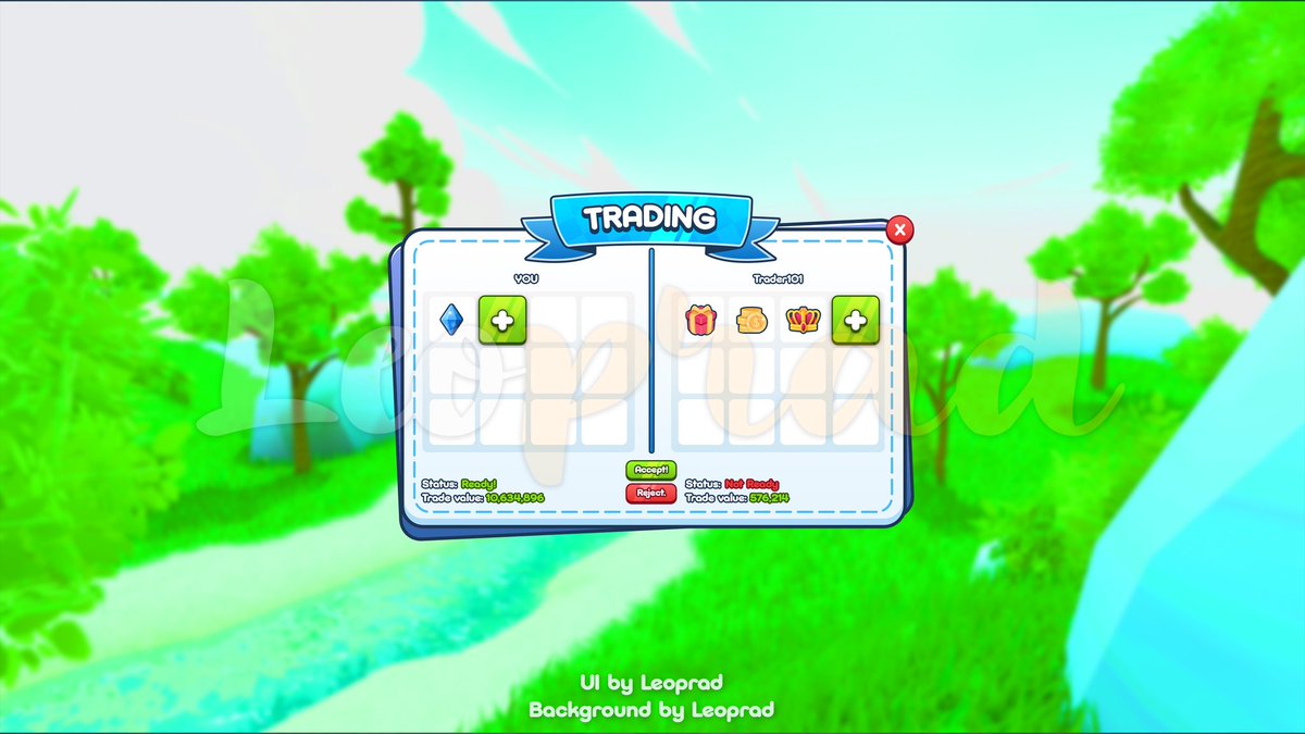 leoprad_'s tweet photo. Cartoony "Trading" UI! 🖌️
📌 Want to order? -- Discord: leo_prad
🟢 Commissions are open!
♥️ + ♻️ are sugary and nice! :D
#RobloxUI #RobloxArt #UI #UIDesign #RobloxGFX #RobloxDev #ui #uidesign #art #tradingUI #trading https://t.co/HtuICnpzrs
