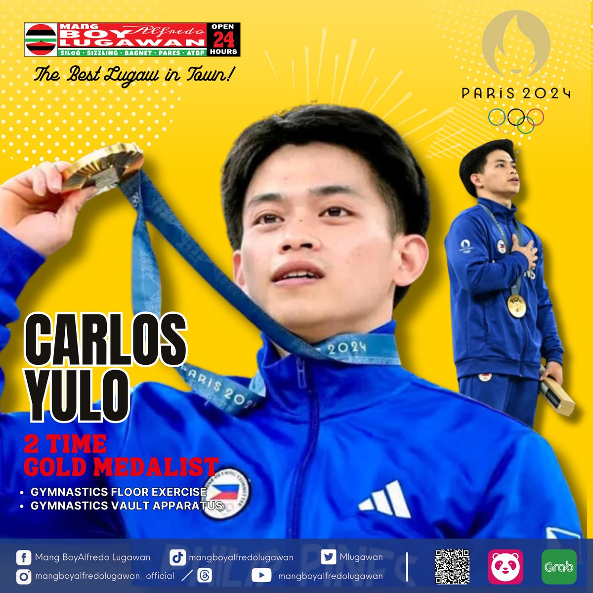 MLugawan's tweet photo. Congratulations, Carlos Yulo sa pagkuha ng dalawang Gintong medalya sa Paris Olympics 2024. 📷📷

#TheBestLugawInTown #Pilipinas
#CarlosYulo #Olympics https://t.co/a1AQtRo7XA