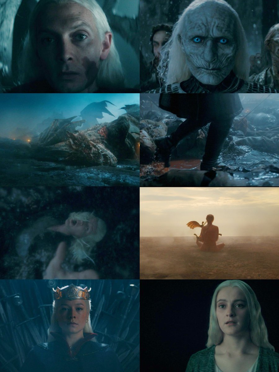 westerosies's tweet image. What we saw in Daemon’s vision: 
#HouseOfTheDragon

• Brynden Rivers, the Three-Eyed Raven
• A White Walker and Wights
• A dead dragon
• Bloody corpses
• Daemon drowning
• The red comet and Daenerys with her dragons
• Rhaenyra on the Iron Throne
• Helaena Targaryen