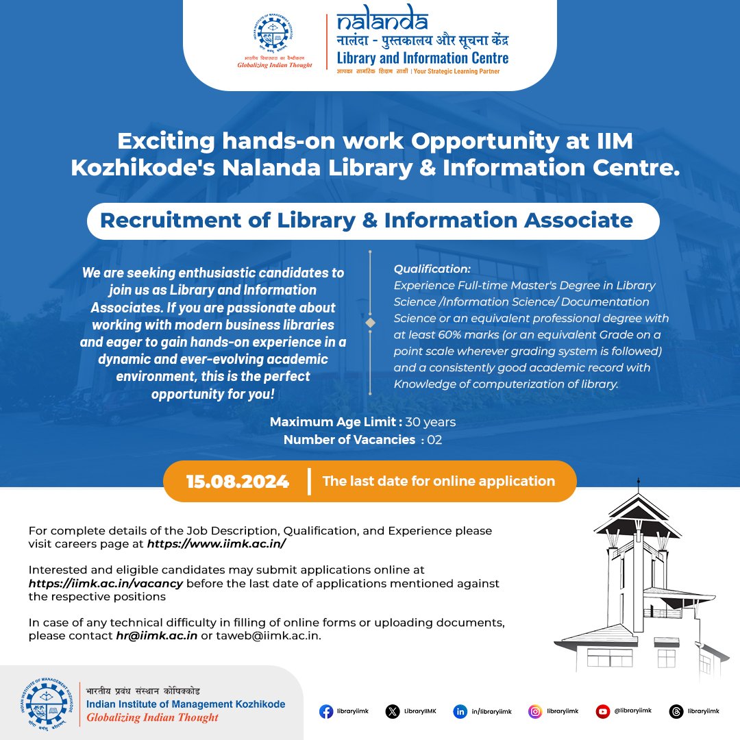 LibraryIIMK's tweet image. iimk.ac.in/vacancy-detail…