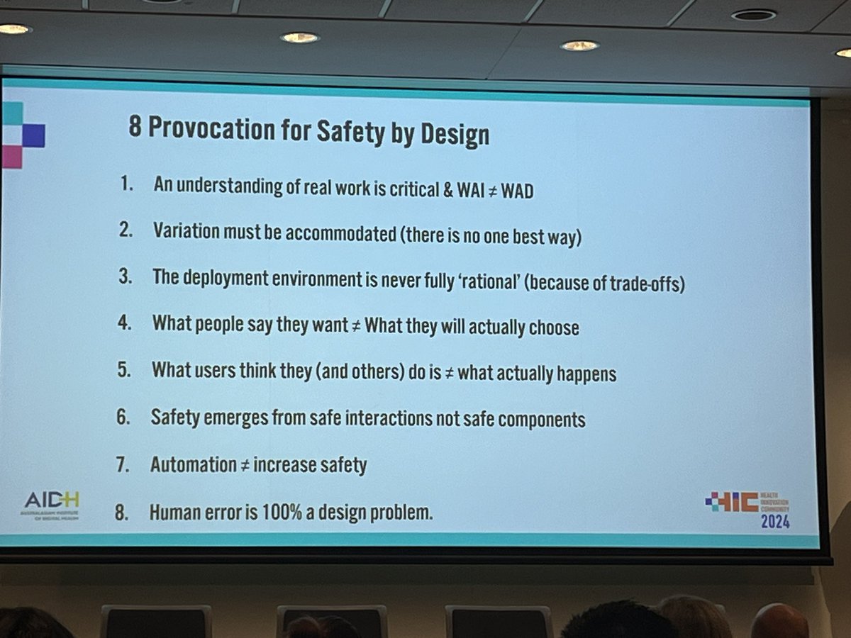 It was so good listening to <a href="/SatyanChari/">satyan chari</a> presenting and giving some golden human factors nuggets at the ‘safety by design’ learning lab #HIC2024 #AIDH