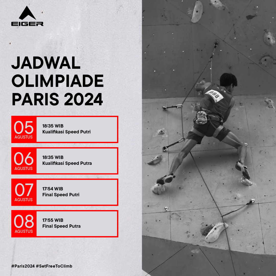 4 Atlet Sport Climbing dari Indonesia akan berjuang di #Paris2024

Bookmark jadwalnya disini! Dukung terus sport climbing Indonesia🇮🇩🇮🇩🔥

#EigerAdventure #SportClimbing #SetFreeToClimb