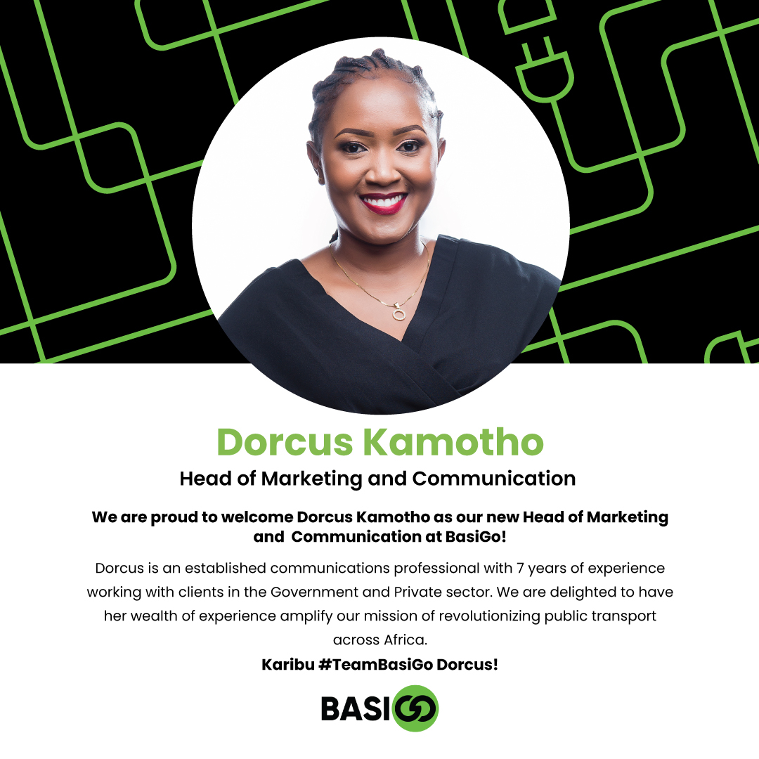 BasiGoKenya's tweet photo. We are delighted to welcome @WanjiruKamotho as our new Head of Marketing and Communication at BasiGo! Dorcus is an established communications professional, with 7 years of experience working with clients in the Government and Private sector. Karibu #TeamBasiGo Dorcus! https://t.co/LVN35ovjeX