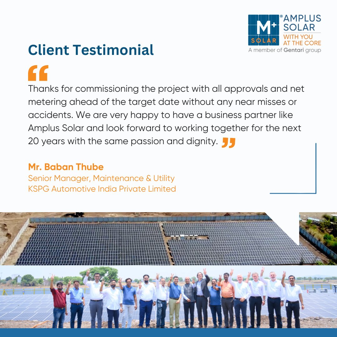 amplussolar's tweet image. We're grateful for the trust and confidence our clients have in us. At Amplus, we're committed to delivering exceptional service and building long-lasting partnerships. Here's to many more years of collaboration and success!

#Amplus #Testimonial #KSPG #Automotive #Manufacturing