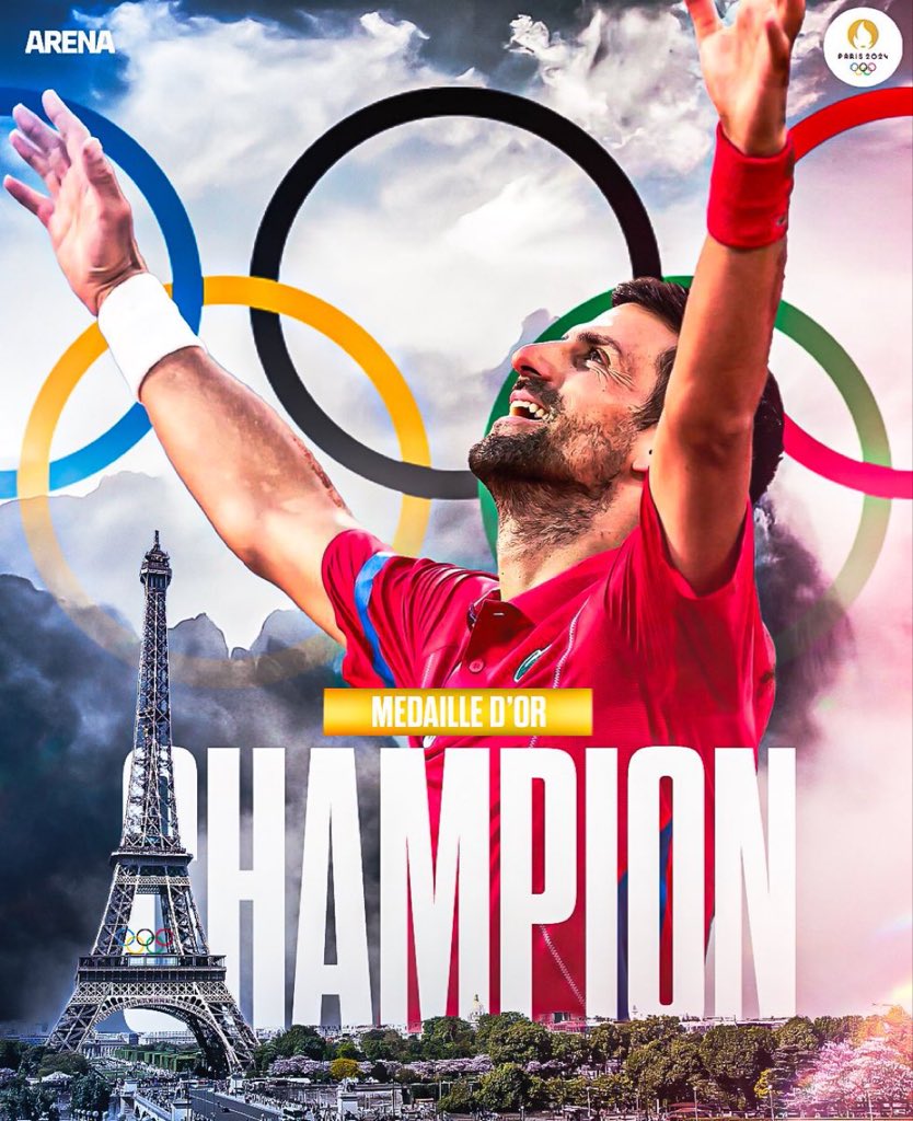 GaganBajya's tweet photo. A real 🐐 @DjokerNole 
What a player he is. 🥇
#GOLD    #Paris2024 https://t.co/4bIlfw4gRX