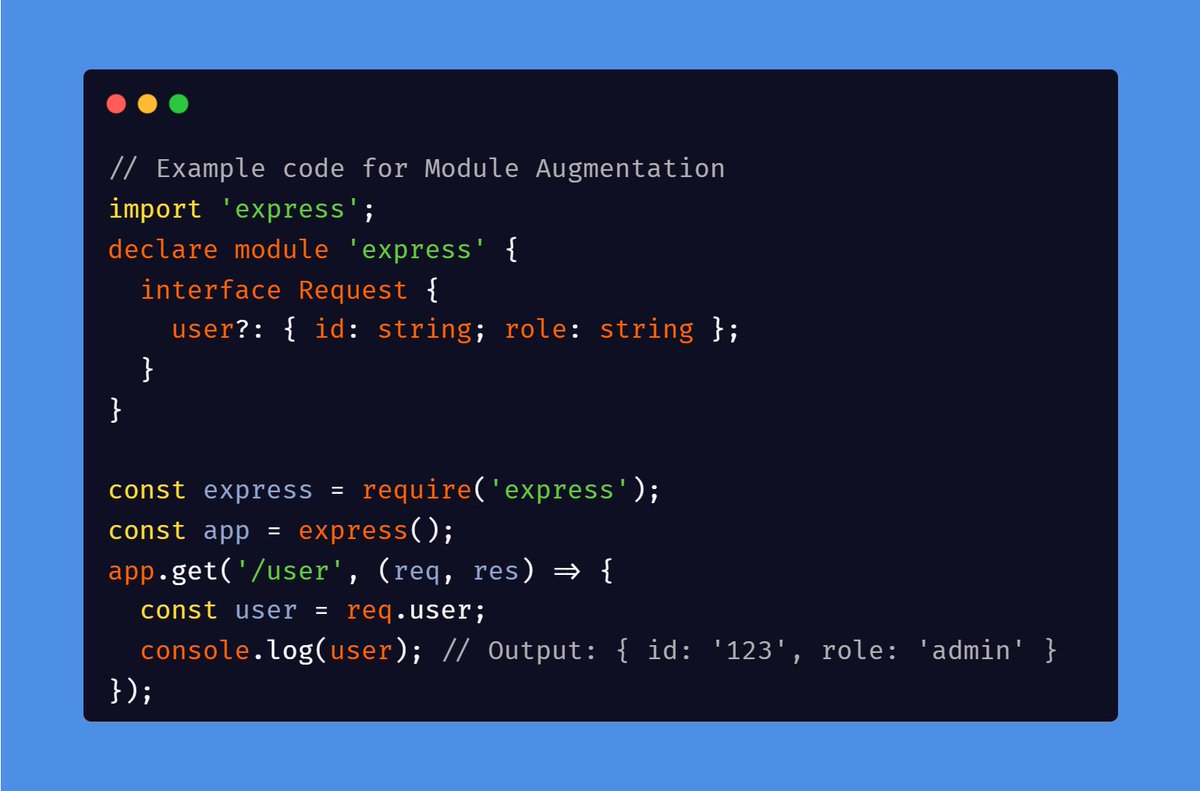 rama_vats's tweet image. 📚 Module Augmentation allows you to extend existing modules with new capabilities.
💡 Use it to make your code more robust and efficient!
#TypeScript #ModuleAugmentation #CodeTips
