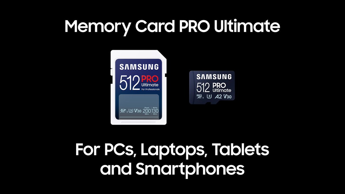 SamsungDSGlobal's tweet photo. Now serving: the #MemoryCard #PROUltimate with read/write speeds up to 200MB/s and 512GB of storage. It gives content creators the champion-caliber flexibility they need on PCs, laptops, smartphones, and tablets.
Learn more: https://t.co/OuBbUJS0SX https://t.co/MQngZKmCzU