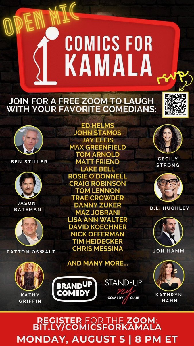 TODAY 8/5- I'll be joining some of the funniest people on the planet in support of <a href="/KamalaHarris/">Kamala Harris</a> for President! (I promise to just listen &amp; not tell a single knock-knock joke) Please JOIN US!!! 🙏