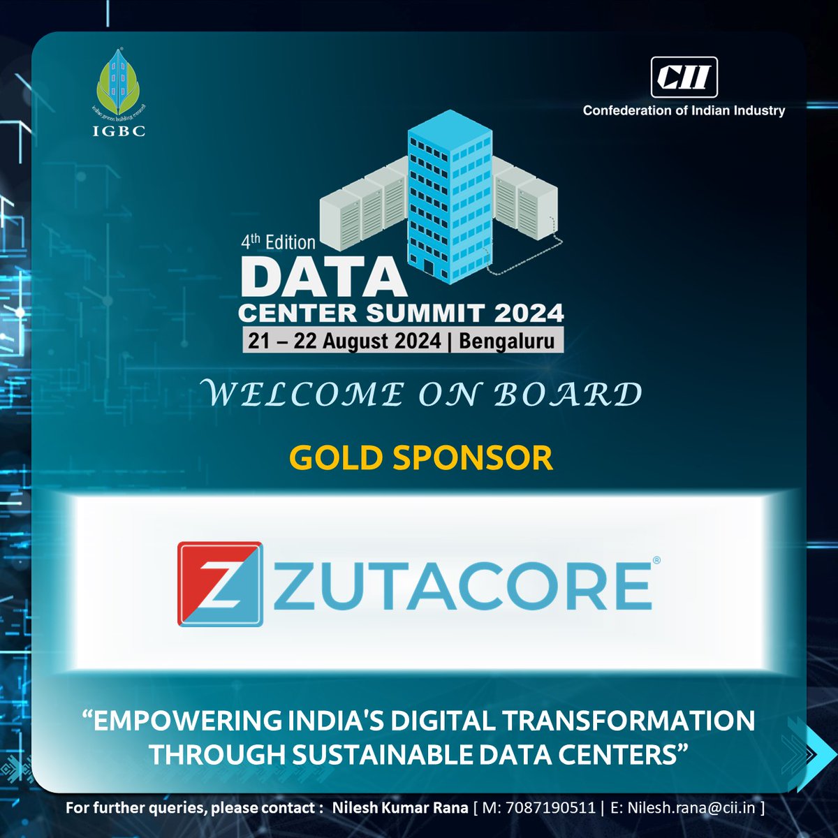 IGBConline's tweet image. 🎉 CII-IGBC Welcomes ‘@ZutaCore’ as Gold Sponsor for the 4th Edition of Data Center Summit (DCS) 2024. 
 
 🙏 We thank you for supporting this initiative.
 
 🔗 Register here: forms.gle/M8DW5hfn9SA8mC…

#DataCenterSummit2024 #ZutaCore #IGBC #CII4Sustainability #DCS24