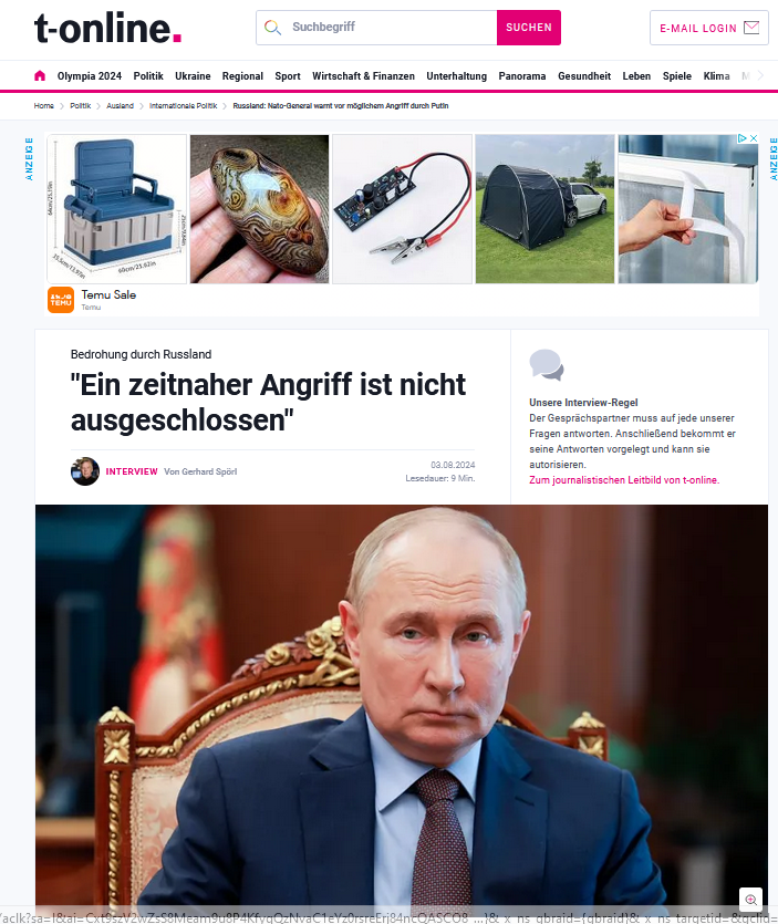 "Bedrohung durch Russland - ein zeitnaher Angriff ist nicht ausgeschlossen." Übelste #Kriegshetze, täglich neu. Je größer die Lüge, desto besser wirkt sie durch Wiederholung. Sie wollen Deutschland genauso opfern wie die Ukraine.