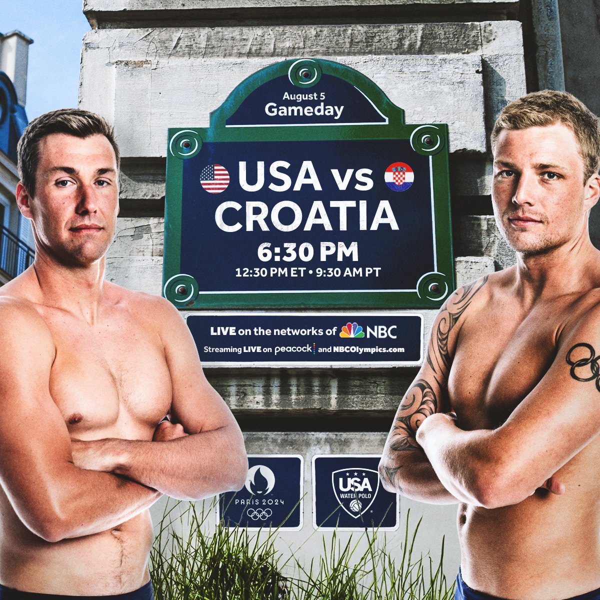 USAWP's tweet photo. It��s GAMEDAY at #Paris2024

@TeamUSA has advanced to the quarterfinal round with one more match in group play to go!

Team USA Men 🇺🇸 vs Croatia 🇭🇷 (Group Play)
📍Paris, France (Paris La Defense Arena)
⏰6:30pm Paris/12:30pm et/9:30am pt
📺Peacock
https://t.co/TH5YFK9MLr
📈 https://t.co/TXDuHiwWho
#RiseAbove Go USA! #waterpolo #Olympics