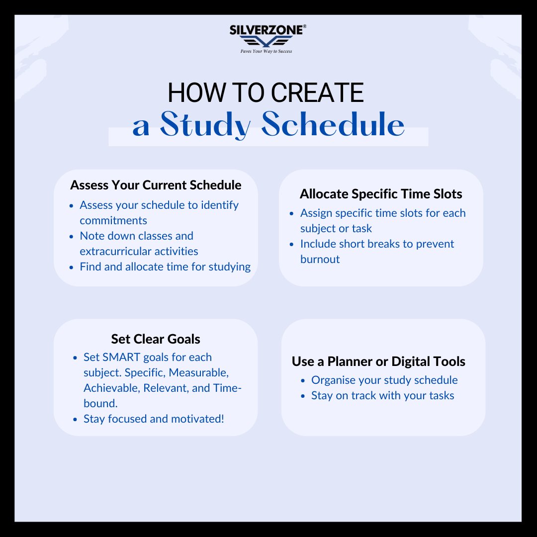 SZOlympiads's tweet image. Learn how to craft a study schedule that maximises productivity and keeps you on track. 

With SilverZone Olympiads, discover strategies to balance your commitments, set clear goals, and stay motivated! 📅✨ 

#SilverZoneOlympiads #StudySchedule #TimeManagement #StayOrganised