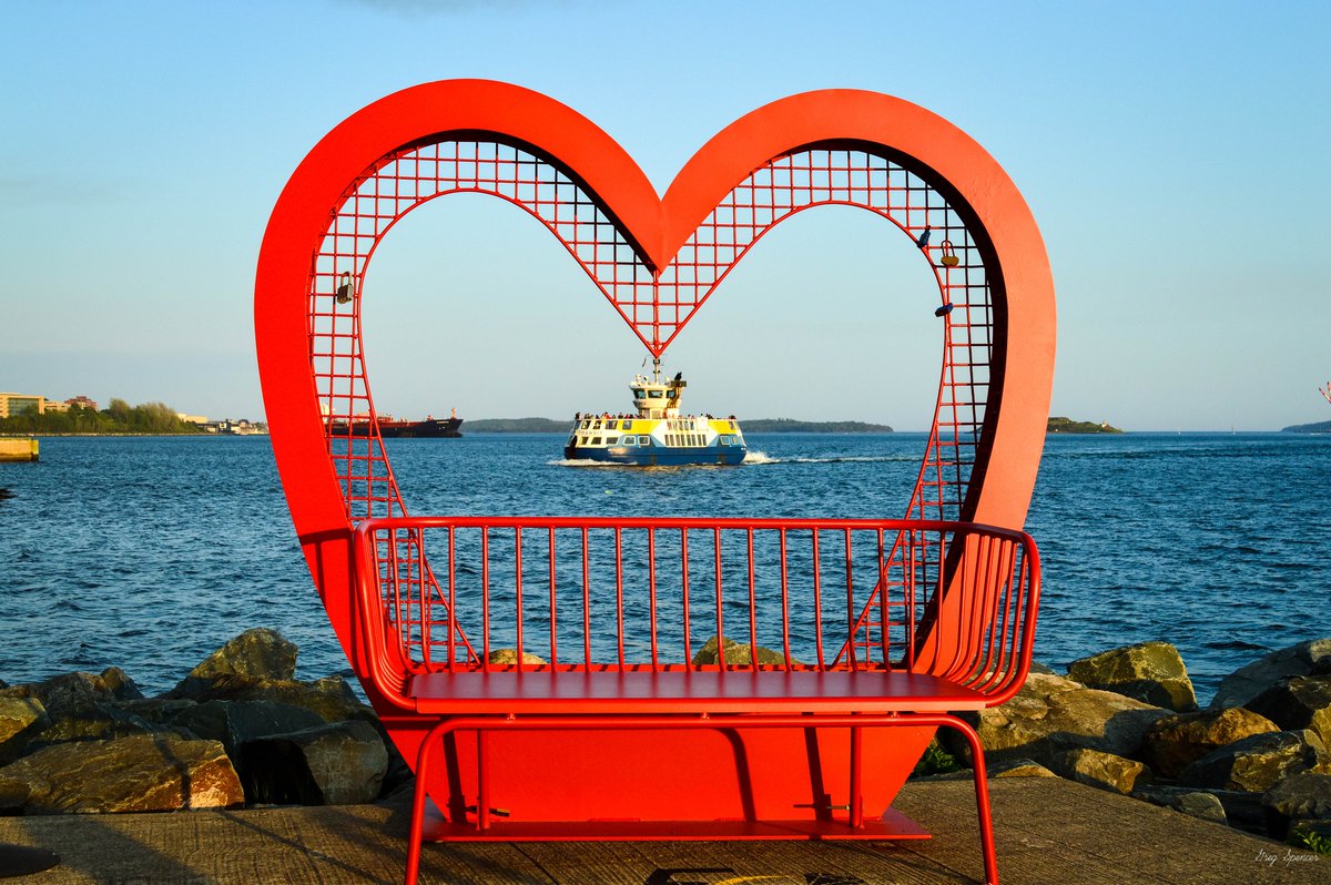 SpellCasterOne's tweet image. HRM ferry captured at the right moment through the heart lock bench. 
Dartmouth 
Nova Scotia 
Canada