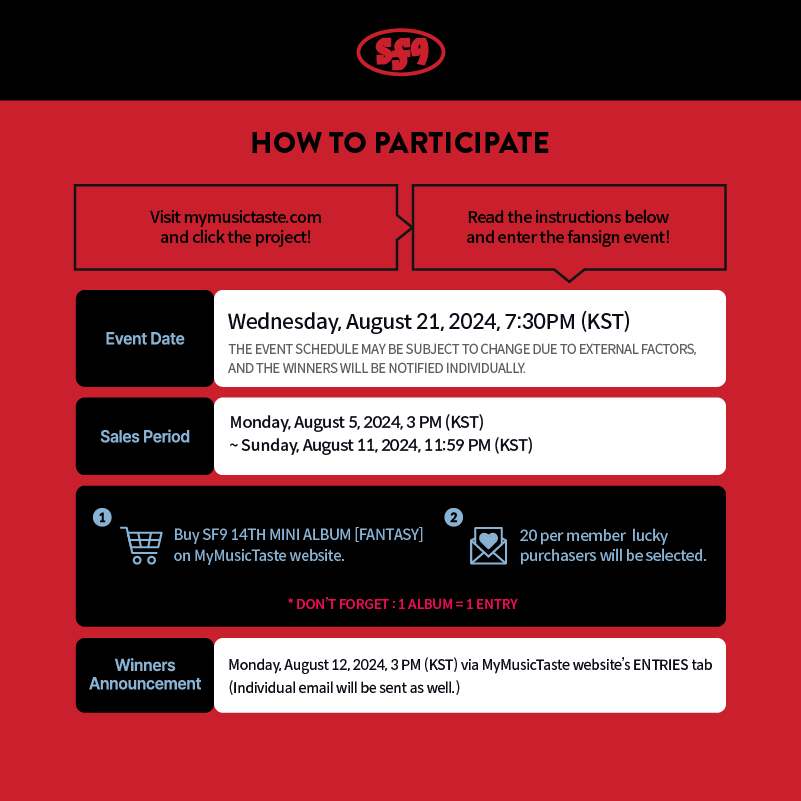 _mmtshop's tweet photo. 📣 #SF9 14TH MINI ALBUM [FANTASY] 1:1 GLOBAL VIDEO CALL EVENT is now open!

📅 August 5, 3:00 PM (KST) ~ August 11, 11:59 PM (KST)
🎁 MMT Exclusive Photocard
🎉 Signed Photocard + Signed polaroid (check the image!)

🔗 https://t.co/wgGD4NXo40

#MyMusicTaste #MMT #MMTSHOP https://t.co/JchiIR3We0