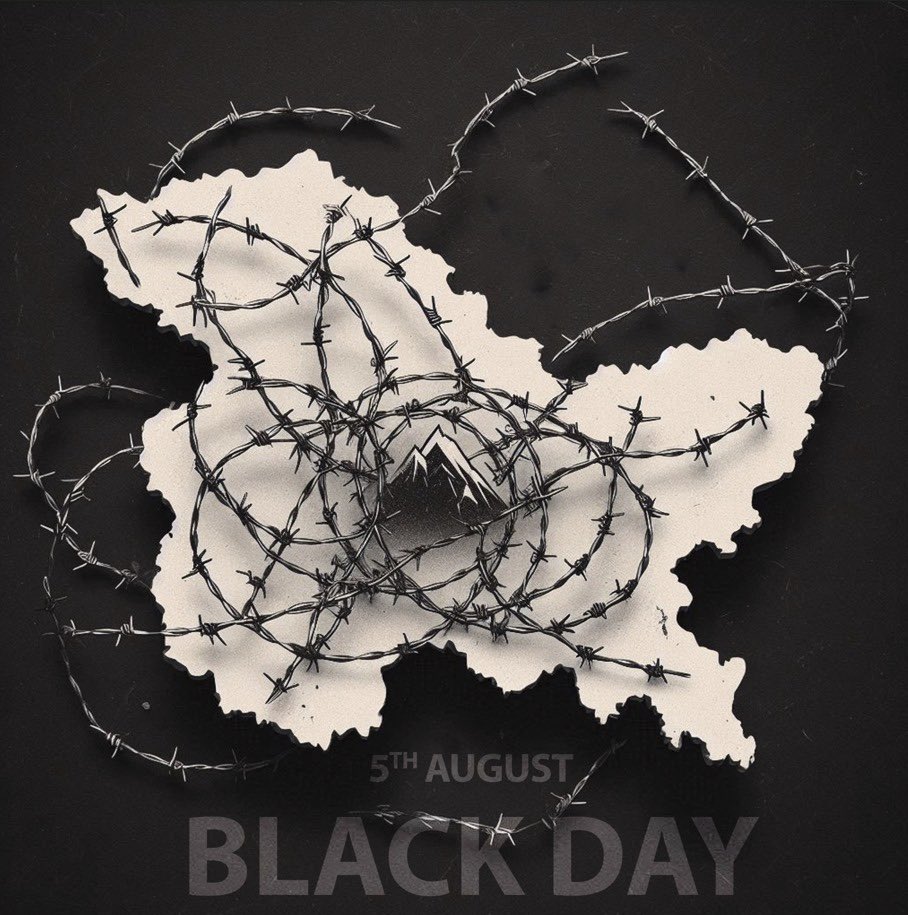 5th August 2019 will go down in history not just as a dark day for J&amp;K but a blot on Indian democracy. The day when a semi autonomous state was disempowered, dismembered &amp; robbed of everything special &amp; sacrosanct to us. Since then the state has been threatened into silence which