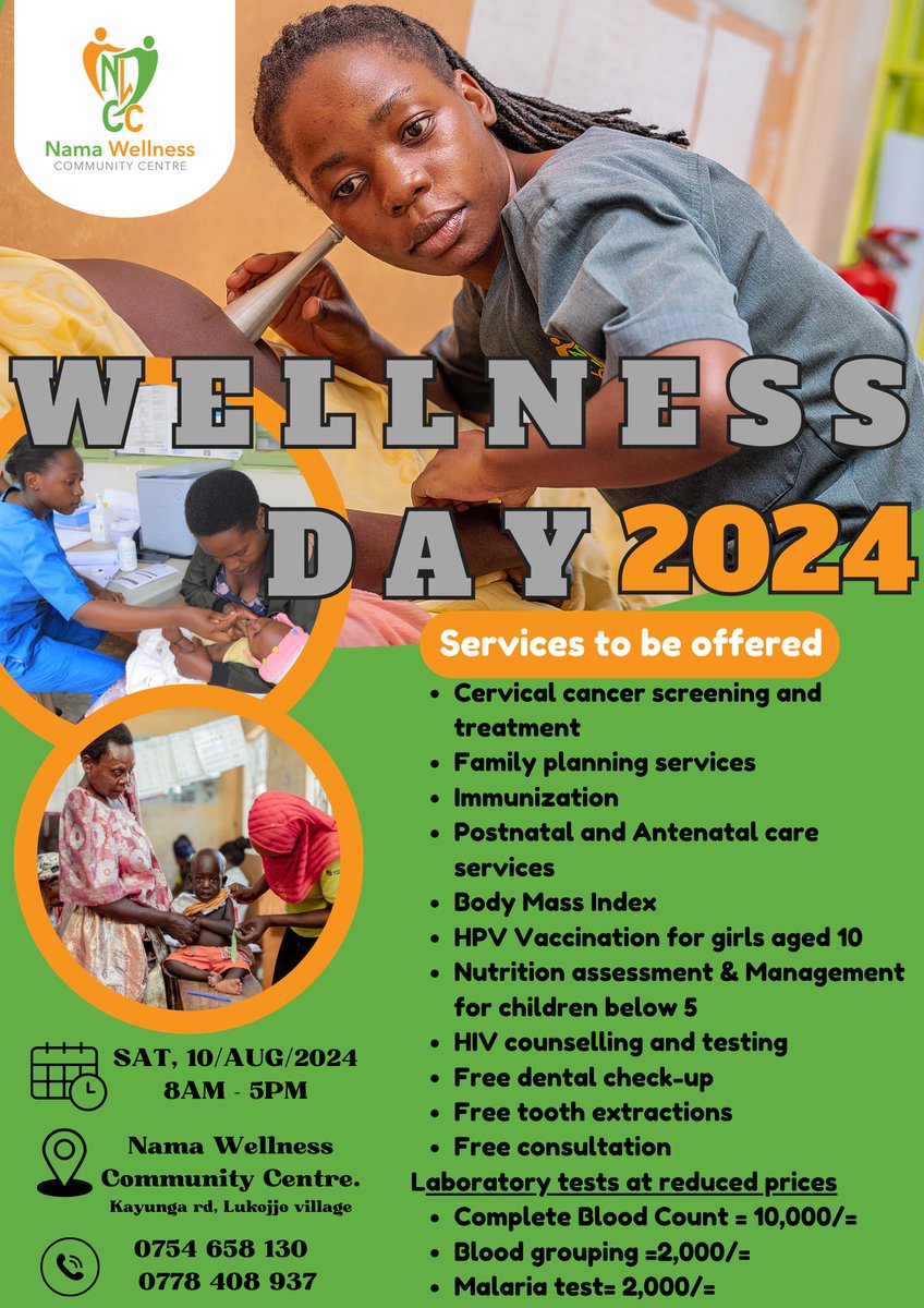 Nama_Health's tweet photo. We are excited to invite you to our Wellness Day event at Nama Wellness Community Centre! This is a fantastic opportunity for you, your family, &amp; friends to come together and prioritize your health and well-being.
Date: 10th/August/2024
Time: 8am
Location: NAWEC HC III
#wellness https://t.co/ja8MazEwDZ