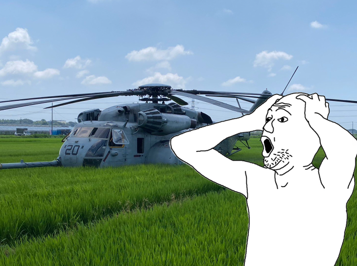 AirshowD's tweet photo. I love being a rice farmer in Ebina, Kanagawa prefecture! I just hope that there's no massive fucking helicopter in my rice fiel- https://t.co/LzwpPtC71K