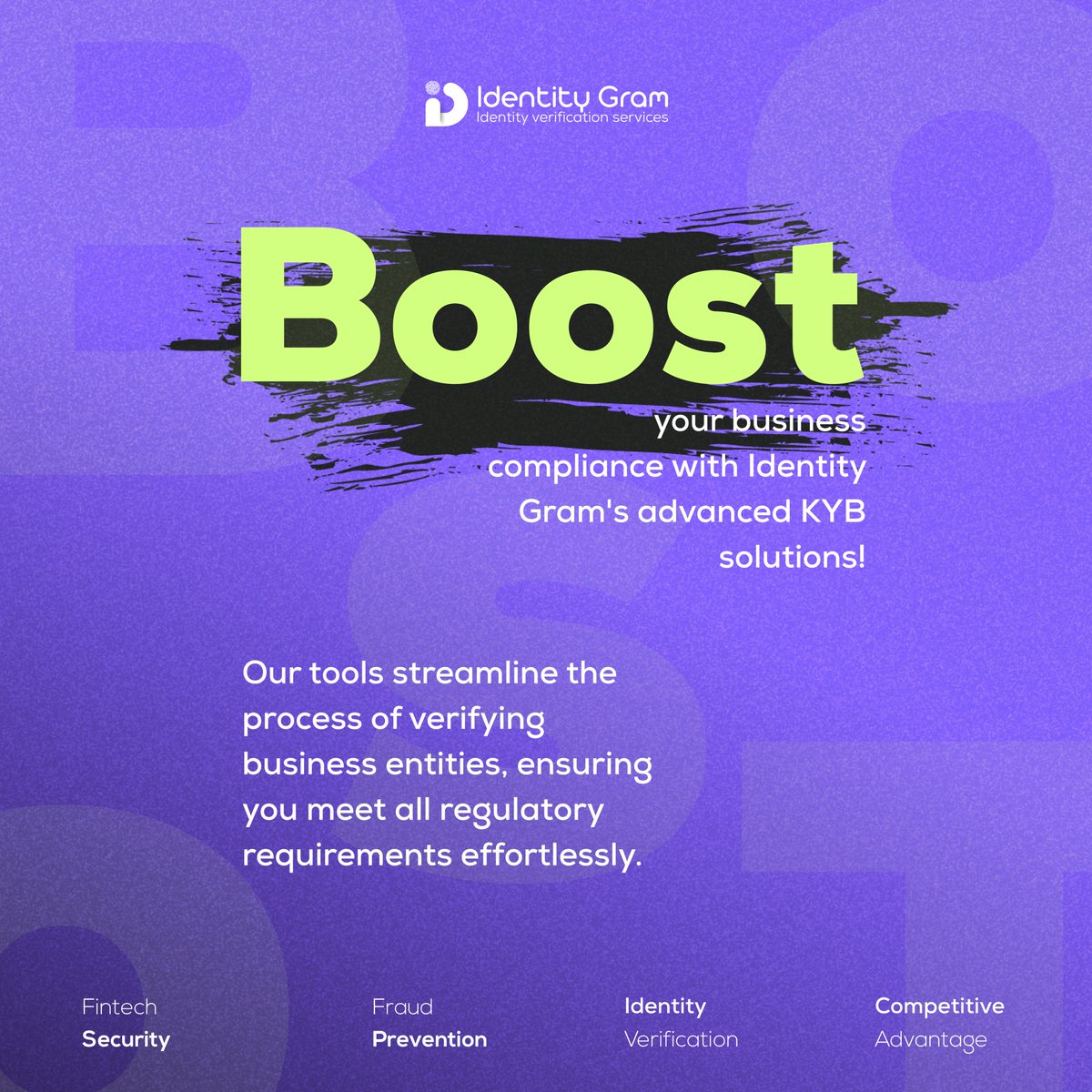 Identitygram_'s tweet photo. ๐ Boost your business compliance with Identity Gram's advanced KYB solutions! Our tools streamline the process of verifying business entities, ensuring you meet all regulatory requirements effortlessly. #Compliance #KYB #IdentityGram https://t.co/sVXBv43IiL