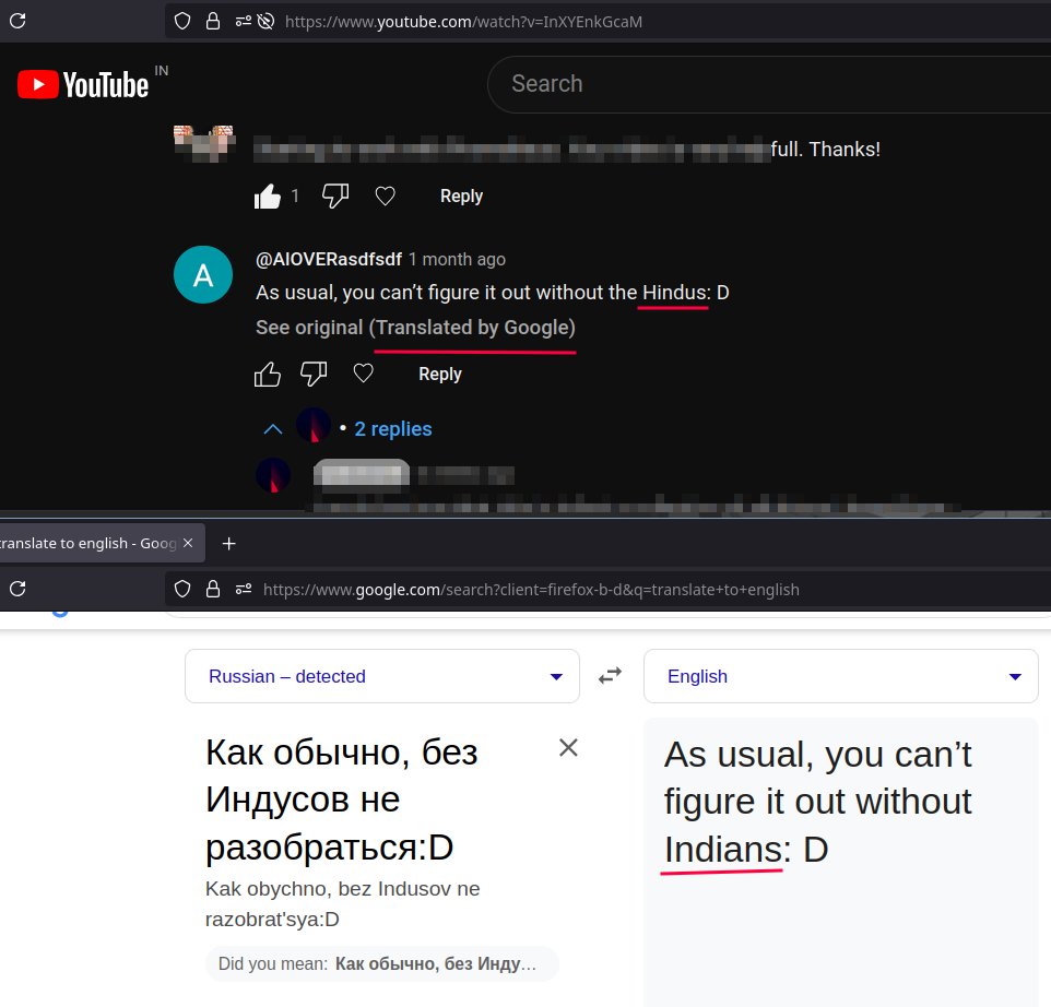 b3nsh4's tweet image. idk what @YouTube  or @GoogleTranslatr  Is doing behind the scenes. But I just want to clarify that NOT all Indians are Hindus 🙂