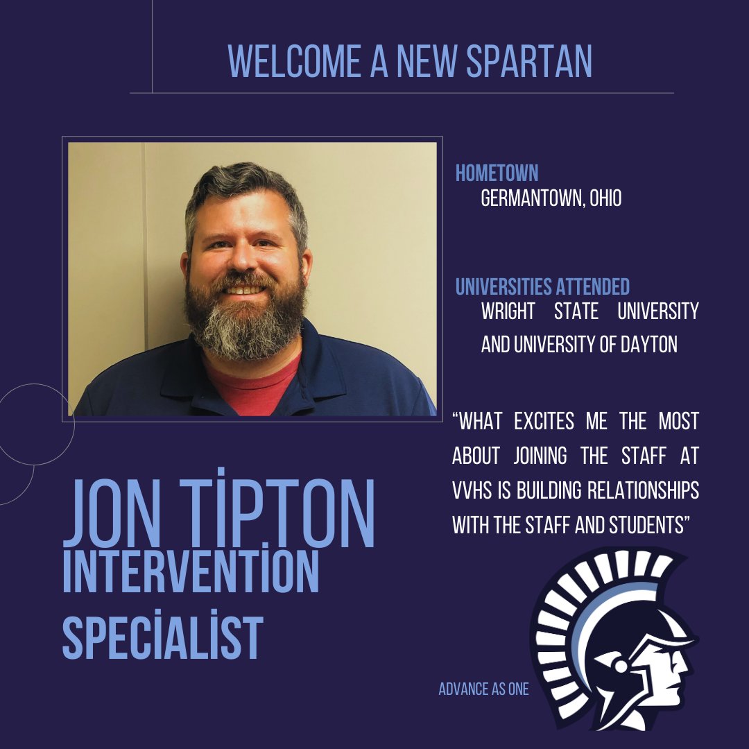 This week we will be highlighting our new staff members at the high school.

Jon Tipton has joined our team and will serve as an Intervention Specialist.