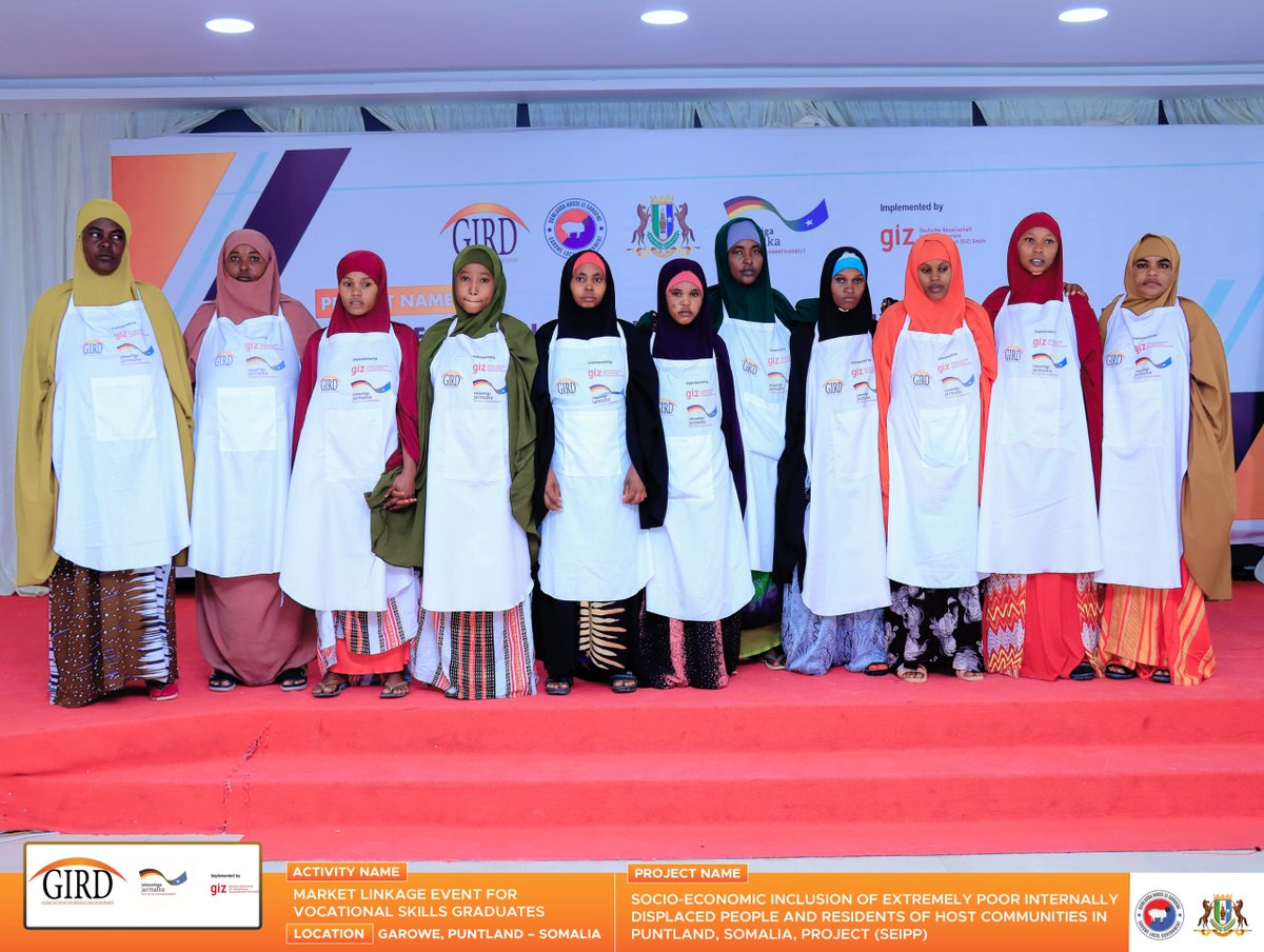GIRDGLOBAL's tweet photo. On Aug 5, 2024, GIRD and GIZ Somalia hosted a market linkage event in Garowe for 64 vocational skills graduates. This event aimed to transition grads into the workforce and connect them with employers &amp; industry leaders. Highlights included inspiring speeches and skill showcases. https://t.co/DCP1luX8iJ