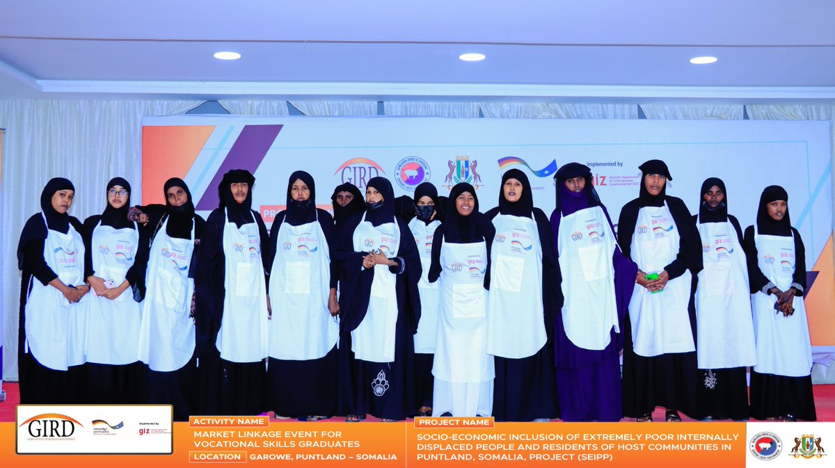GIRDGLOBAL's tweet photo. On Aug 5, 2024, GIRD and GIZ Somalia hosted a market linkage event in Garowe for 64 vocational skills graduates. This event aimed to transition grads into the workforce and connect them with employers &amp; industry leaders. Highlights included inspiring speeches and skill showcases. https://t.co/DCP1luX8iJ