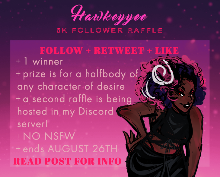 hawkeyyee_art's tweet photo. ✨ Art Raffle!  ✨
 In celebration of making 5000 followers its raffle time! One random winner will receive a halfbody of chosen character!

 Follow + RT + Like + Comment your character below!  

Ends August 26th!  Thank you all for your support! 🧡 https://t.co/4O2CqllF5B