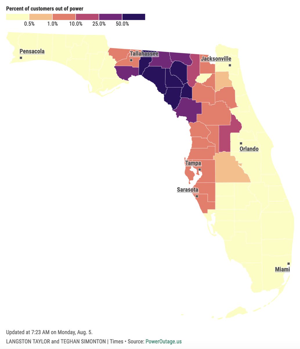 Florida's power outages show pretty clearly where Hurricane Debby is doing damage