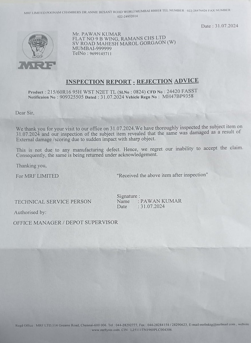 cagattani's tweet photo. @MRFWorldwide @MSArenaOfficial @SaiServiceIndia @PMOIndia @ETNOWlive @EconomicTimes @NavbharatTimes @ZeeNews @CarWale @CarDekho @SEBI_India @BSEIndia @NSEIndia are Maruti is provided consumer complaint details to your office / published correctly? we have not provided the correct resolution after 7 working days, can we ask the complaint resolution policy of the company as customer? @AmitShah https://t.co/rSLGlrmeq7