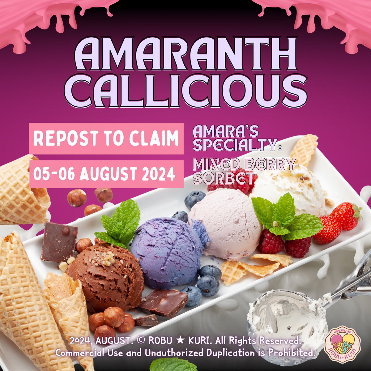 ROBU_KURI's tweet photo. ㅤㅤㅤ

【   ROBU  ✭  KURI:
REPOST TO CLAIM   】

Creating sweet memories… one sundae at a time! 🍨 Life happens, but ice cream helps. You better enjoy this AMARANTH CALLICIOUS before it melts! 😉  

#ROBUKURI
#ROBUKURI_QUOTES

ㅤㅤㅤ https://t.co/0oKzm1g9Ow