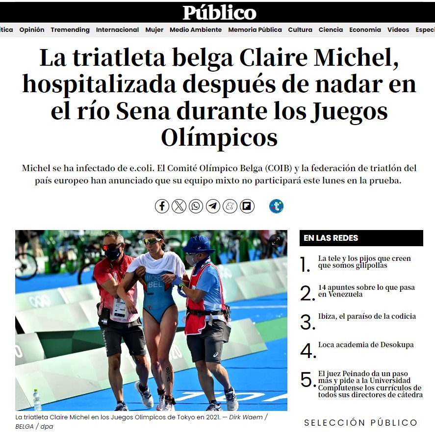 El_Doomer's tweet photo. ¿Dónde están los que decían que los atletas olímpicos solo vomitaban porque el triatlón supone demasiado esfuerzo? Primera atleta hospitalizada tras tragar desechos humanos y demás bacterias y basura sin tratar en el Sena. ¿Los responsables? Saldrán de rositas, en vez de comer 💩 https://t.co/verdAjnA12