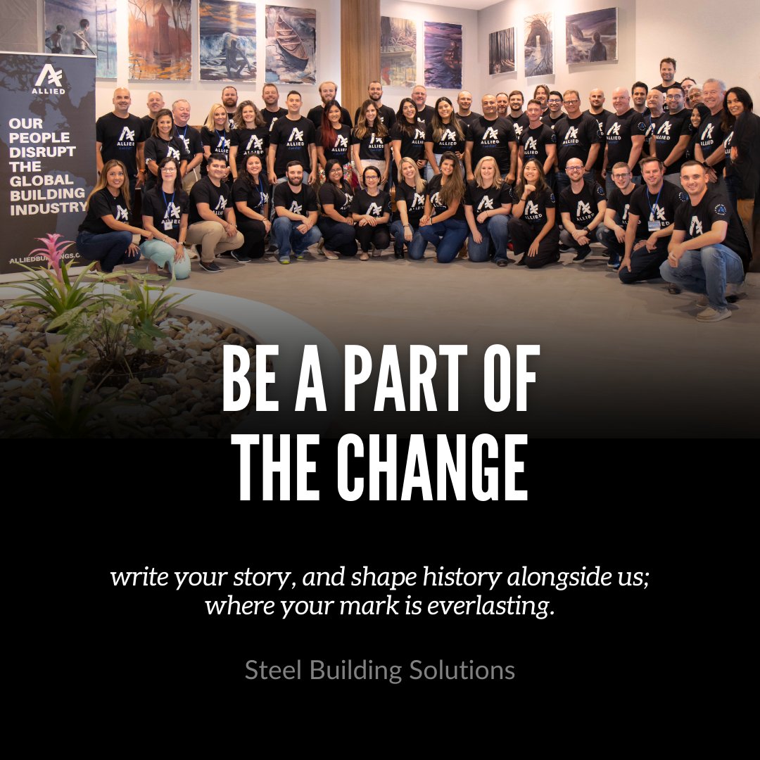 Join us in shaping history with Allied! Be a part of the change, write your story, and together, let's leave an everlasting mark on the world, where your legacy lives on for generations to come. 

#ShapeHistory #EnduringLegacy #Steelbuildings #metalbuildingsystems #steelindustry